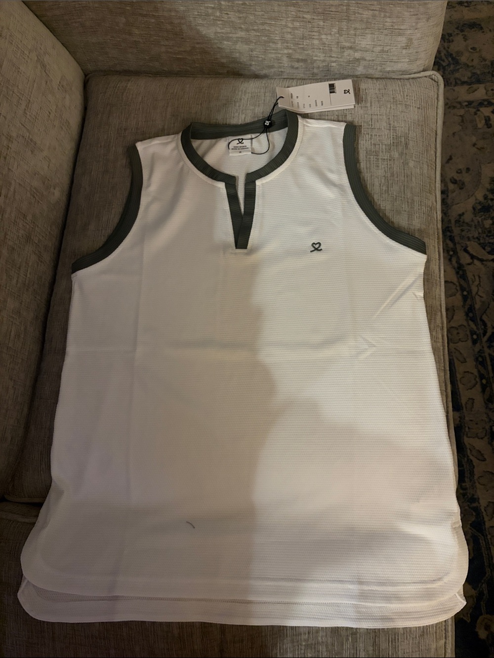Daily Sports White Sleeveless Golf Tank with Olive Trim